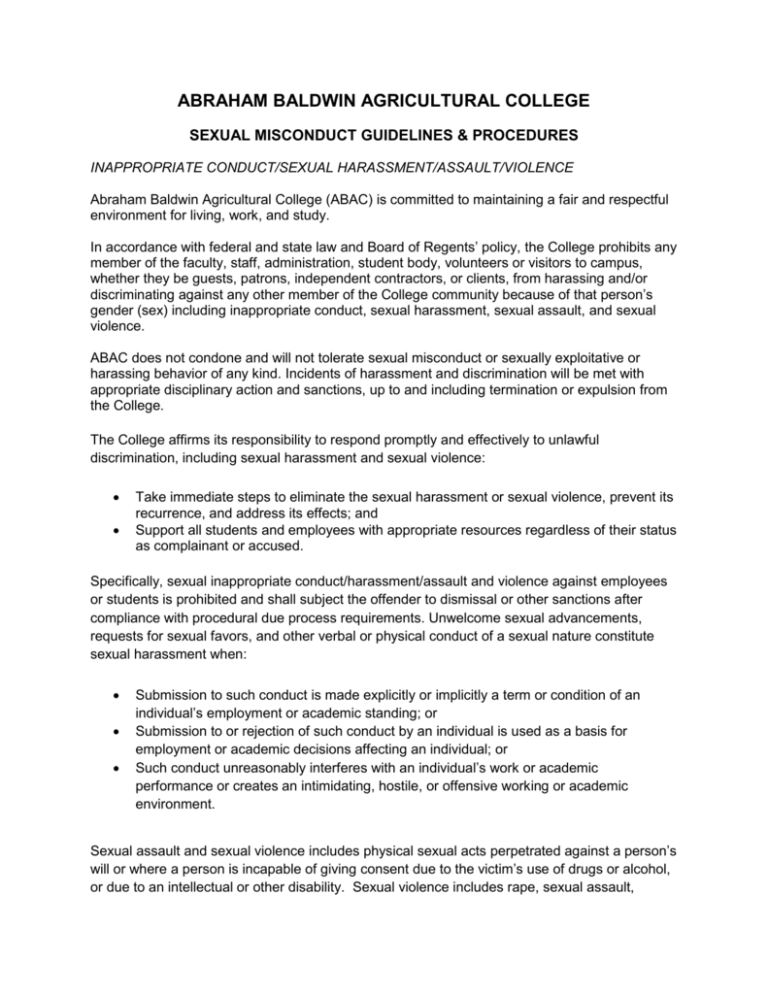 Sexual Misconduct Guidelines And Procedure 0618