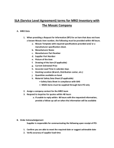 SLA (Service Level Agreement) terms for MRO Inventory with The