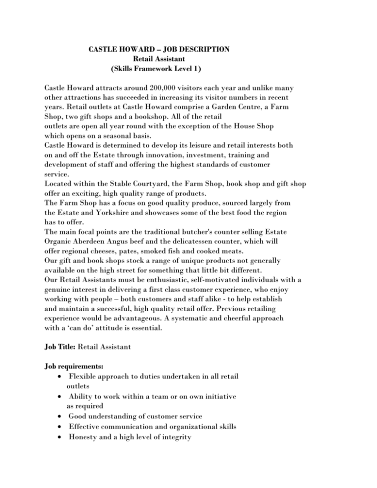 Retail Assistant Job Description Resume