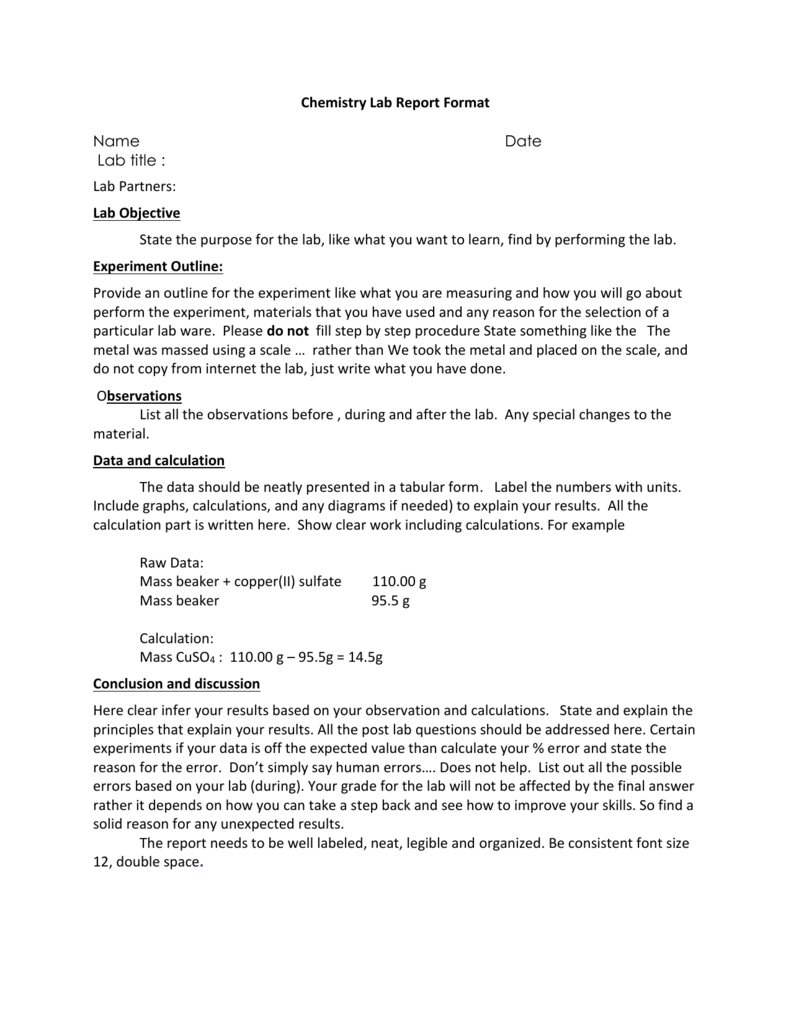 Chemistry Lab Report Format