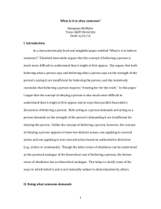 What is it to obey someone? Benjamin McMyler Texas A&M