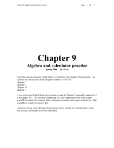 Chapter 9 Algebra and calculator practice Spring 2016