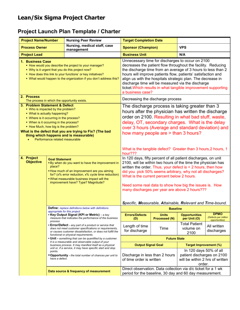 Lean Six Sigma Project Charter Template Minimalist Blank Printable