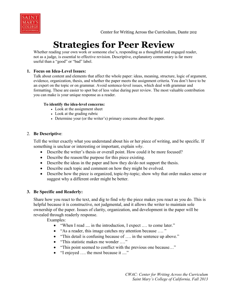 Strategies for Peer Review - Saint Mary`s College of California