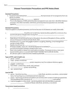 Disease Transmission Precautions and PPE Notes Sheet