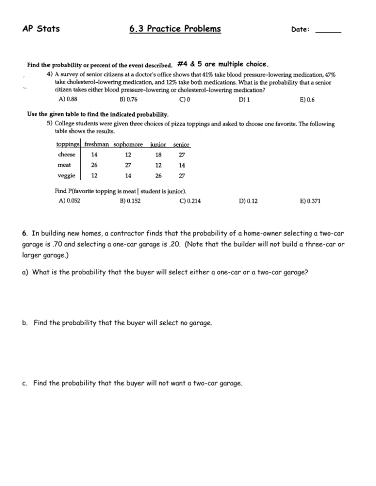 ap statistics 6 3 homework answers