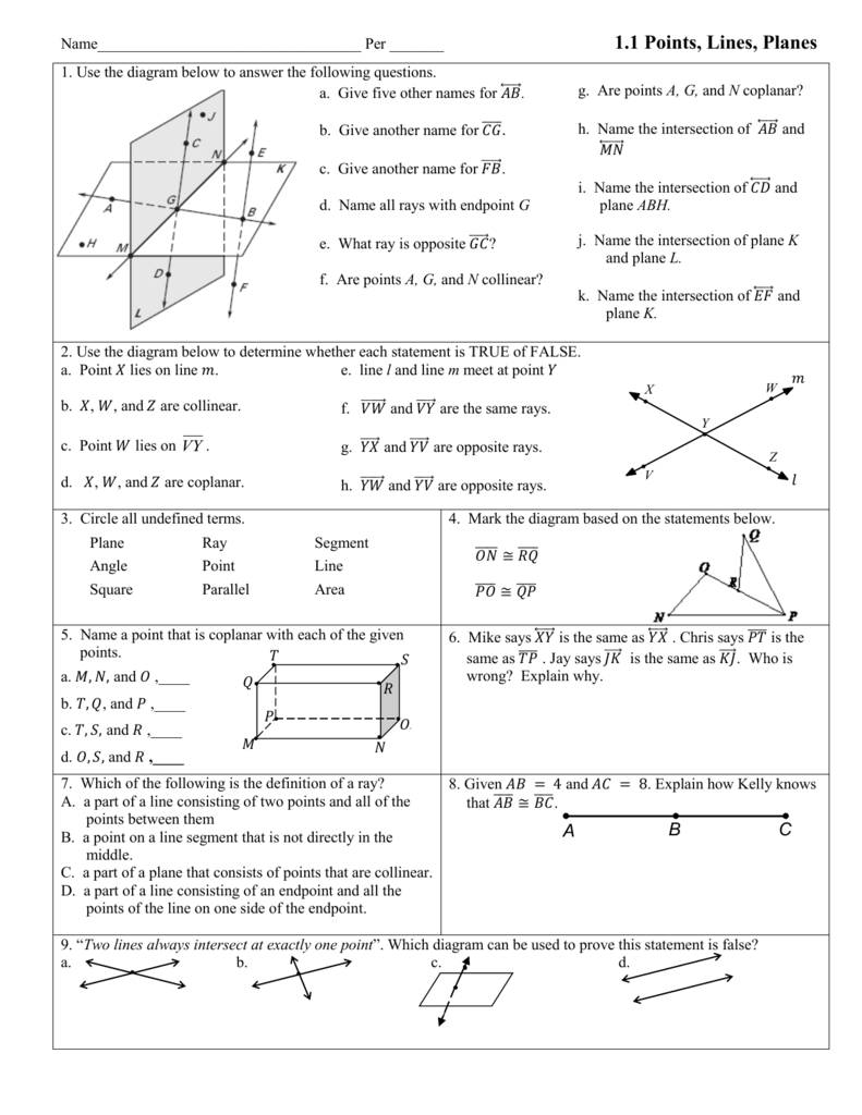 Points Lines And Planes Worksheet Answer Key A 2 1 Worksheet