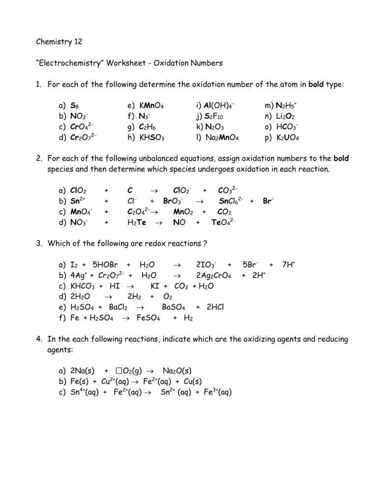 Worksheet #11. Oxidation Numbers Worksheet #11 With Oxidation And Reduction Worksheet