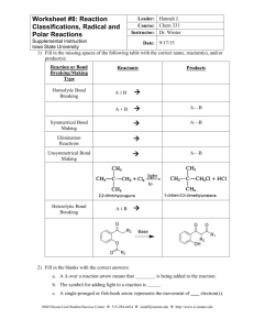 Worksheet #8: Reaction Classifications, Radical and Polar Reactions