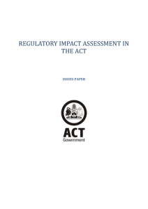 Regulatory Impact Assessment in the ACT