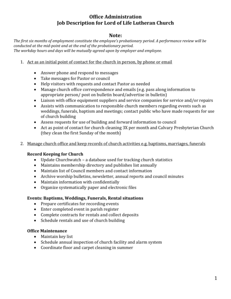 Office Administration Job Description For Lord Of Life