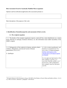 Risk Assessment Form for Genetically Modified Micro