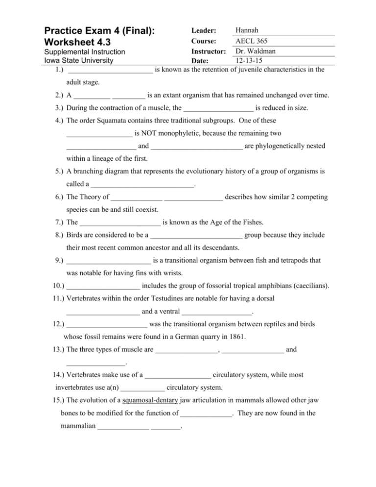 Final Practice Exam Iowa State University