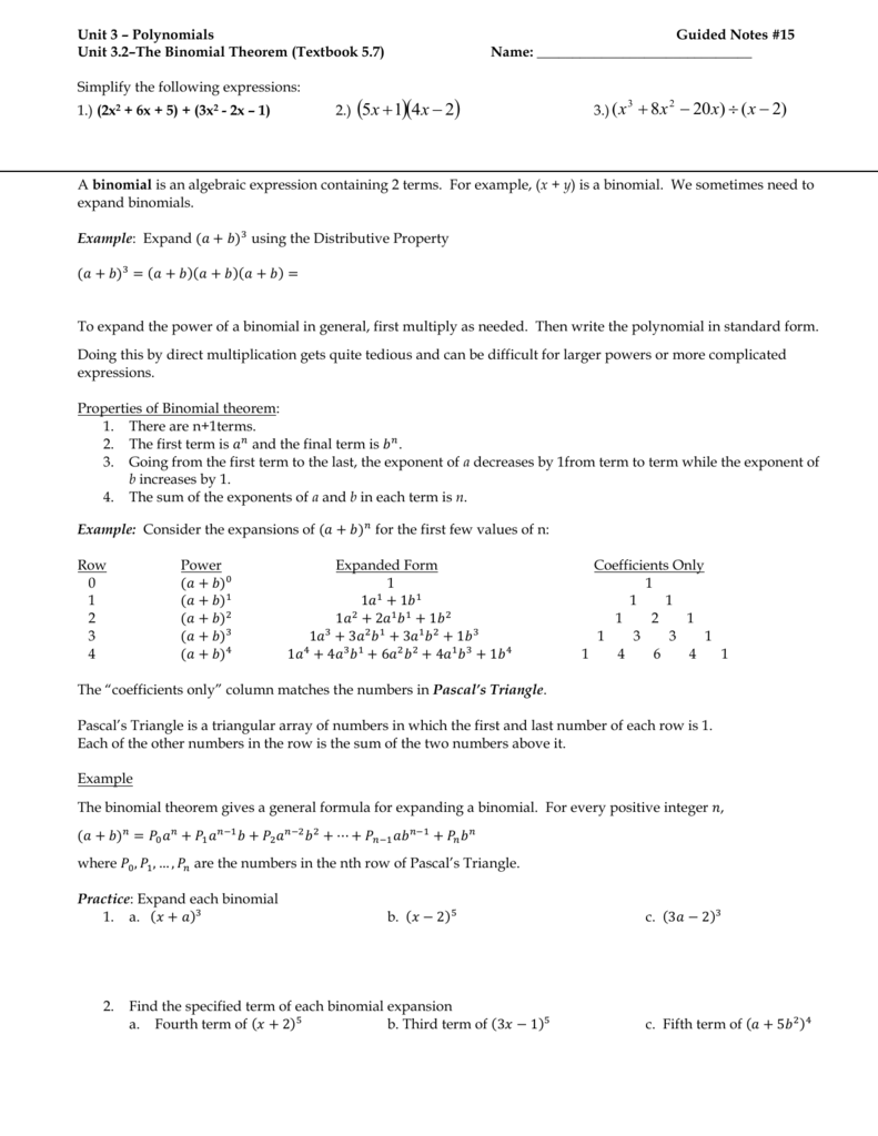 Unit 3 2 The Binomial Theorem