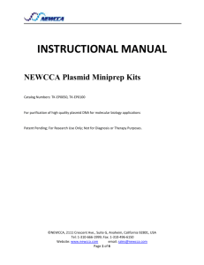 INSTRUCTIONAL MANUAL NEWCCA Plasmid Miniprep Kits