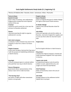 Early English Settlements Study Guide (3.1, beginning 3.2)