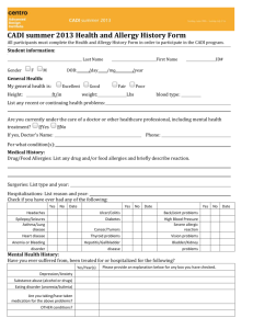 Health and Allergy History Form