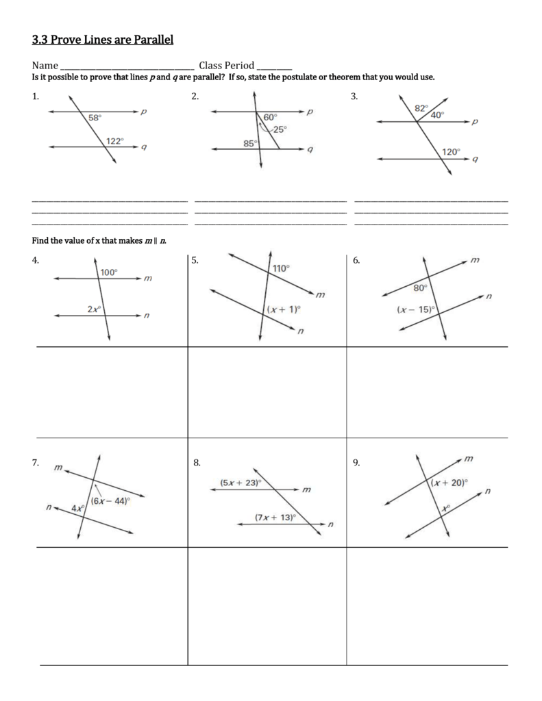 3 2 Proving Lines Parallel Worksheet Answers - Worksheetpedia