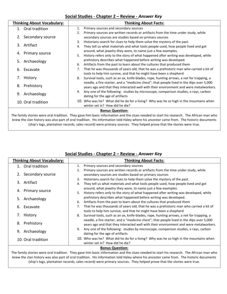 Social Studies Chapter 2 Review Answer Key