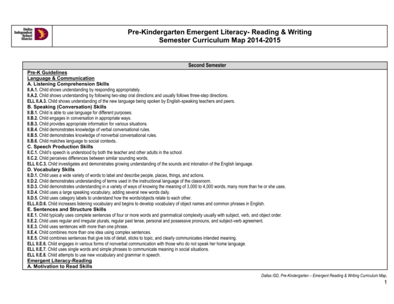 Dallas ISD Pre Kindergarten Emergent Reading Writing