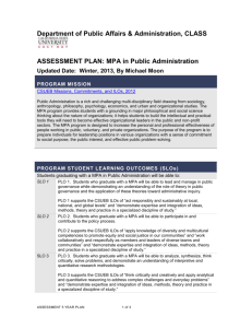 ASSESSMENT PLAN: MPA in Public Administration