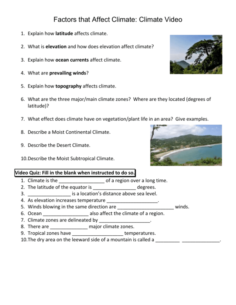 Describe Four Factors That Affect Weather And Climate Of An Area