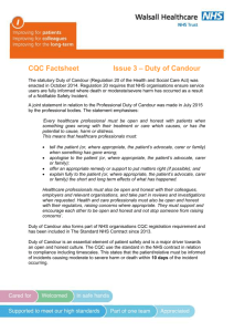 Duty of Candour fact sheet - Walsall Healthcare NHS Trust
