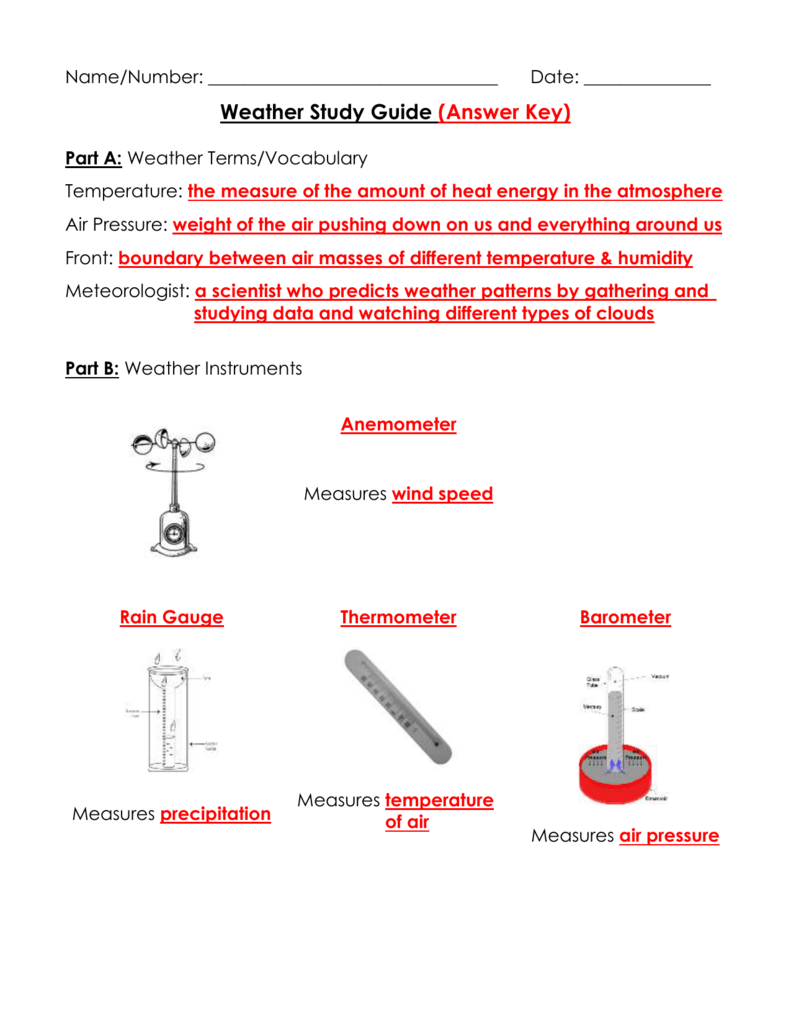 Weather Study Guide Answer Key 