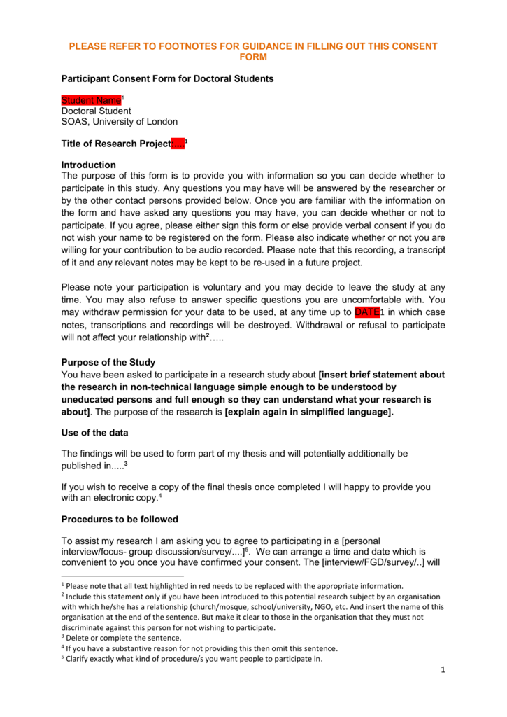 consent form for dissertation research