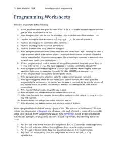 Programming Worksheets - An