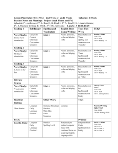 Lesson Plan Date: 10/15-19/12 2nd Week of 2nd6 Weeks Schedule