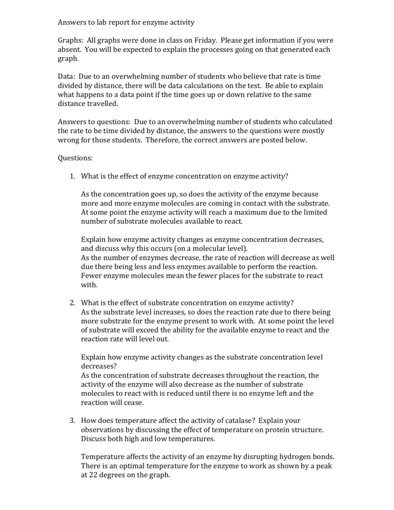 catalase enzyme activity lab report