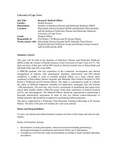 University of Cape Town Job Title: Research Medical Officer Faculty