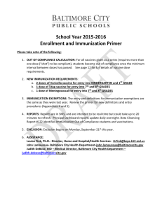School Year 2015-16, Enrollment and Immunization Primer