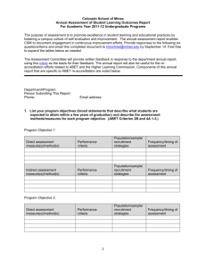 Colorado School of Mines Annual Assessment of Student Learning