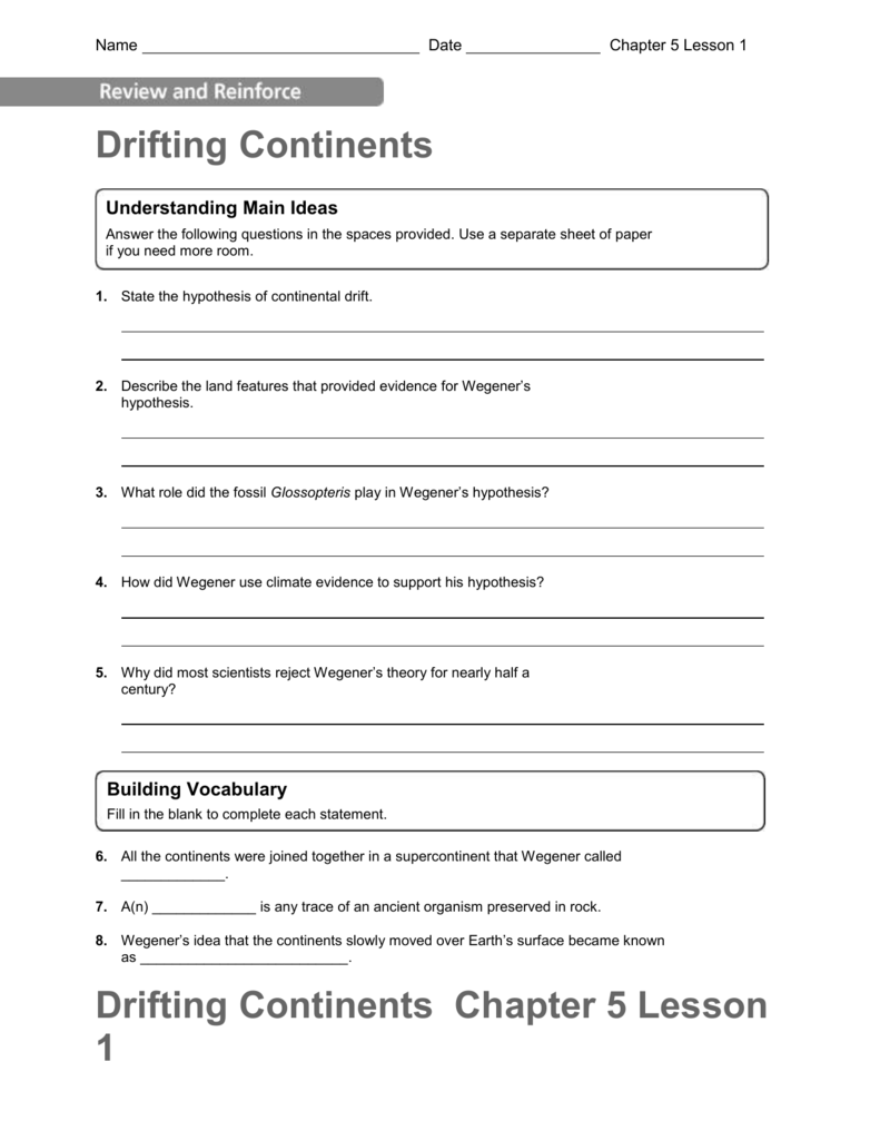 The Continental Drift Hypothesis Worksheet Answers Kidsworksheetfun