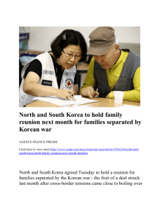 North and South Korea to hold family reunion next month for families