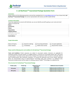 E. coli BacPower TM Guaranteed Package Quotation Form