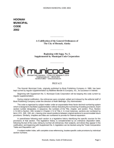 001 Hoonah Municipal Code 2002