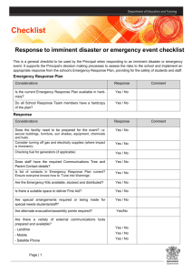 Checklist - Response to Imminent Disaster Event