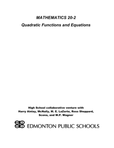 Mathematics 20-2 Quadratic Functions and Equations