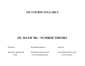 SYLLABUS OUMath 706(Number Theory)