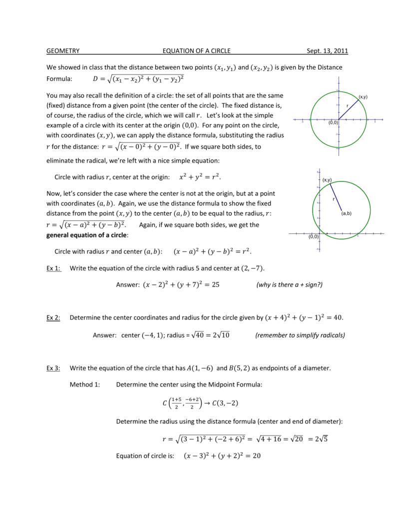 Circle Equations worksheet Regarding Equations Of Circles Worksheet