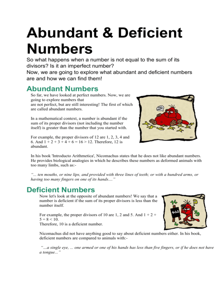 Abundant Deficient Numbers The Creativity Of Mathematics