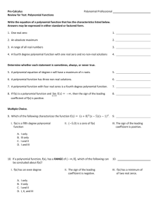 Pre-Calculus Polynomial Professional Review for Test: Polynomial