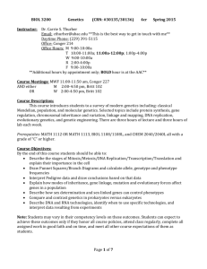 BIOL 3200 Genetics (CRN: #30135/30136) 4cr Spring 2015