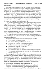 1 Peter 4:12-16 Christian Response to Suffering June 27, 2010