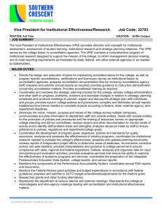 Vice President for Institutional Effectiveness/Research Job Code