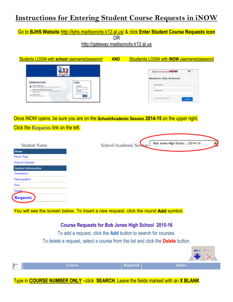 Schedule Request Instructions For Bob Jones High School