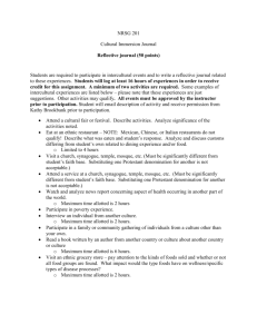 NRSG 201 Cultural Immersion Journal Reflective journal (50 points